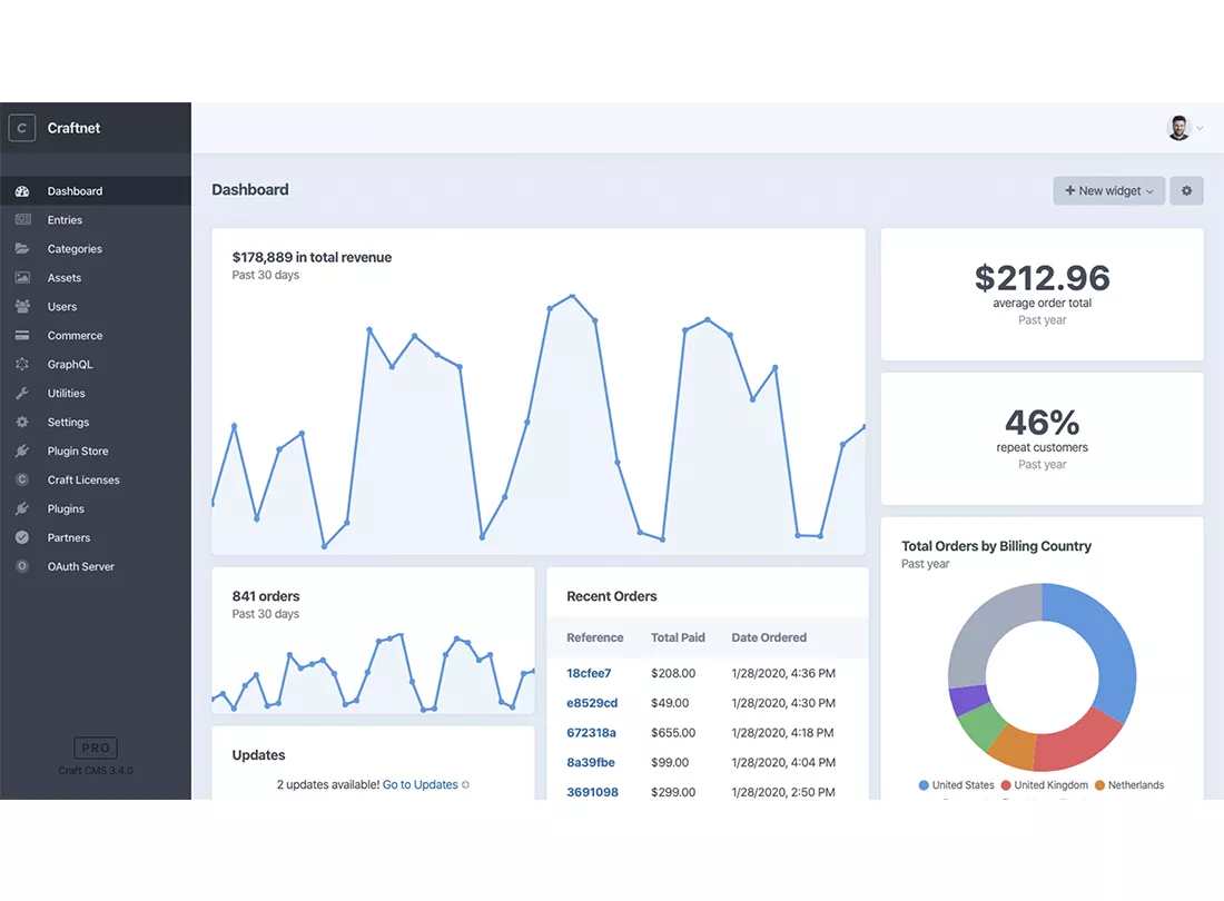 Craft CMS desktop view 