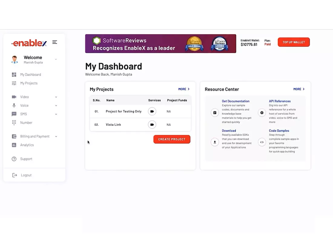 EnableX.io desktop view 