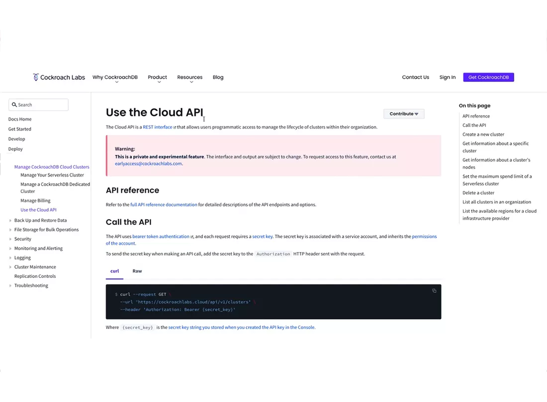Cockroach Labs desktop view 