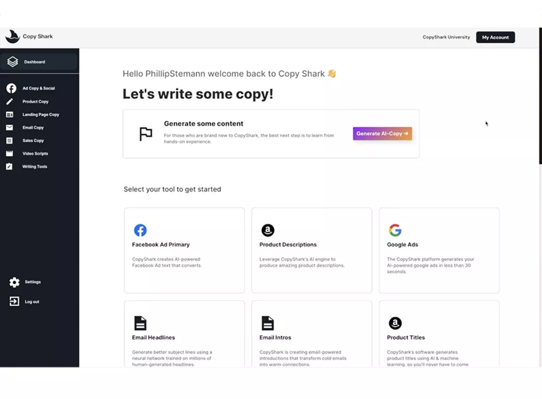 Copy Shark desktop view 
