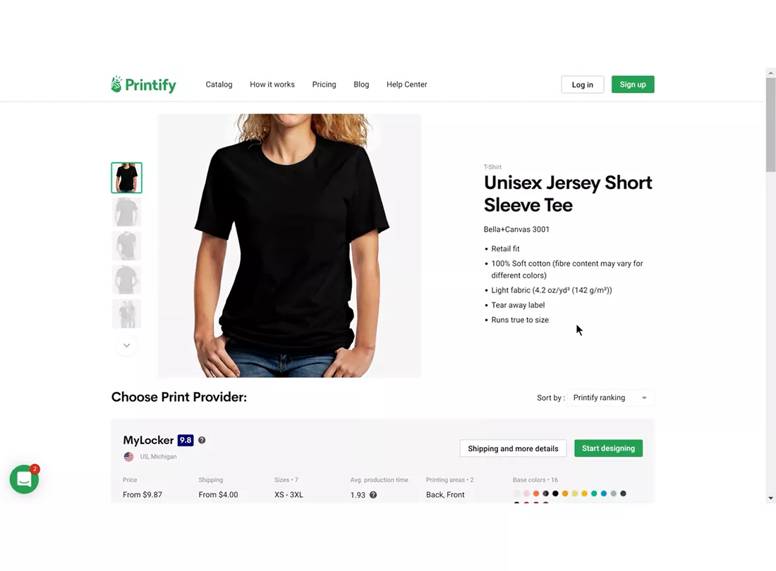 Printify desktop view 