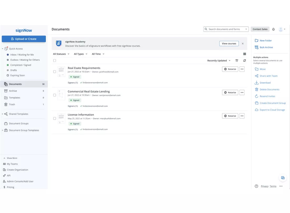 signNow Desktop View 